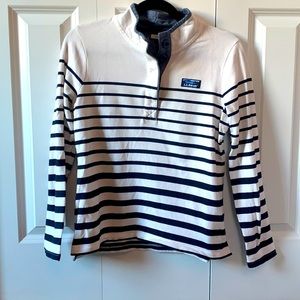 LL Bean small white sweater with navy stripes